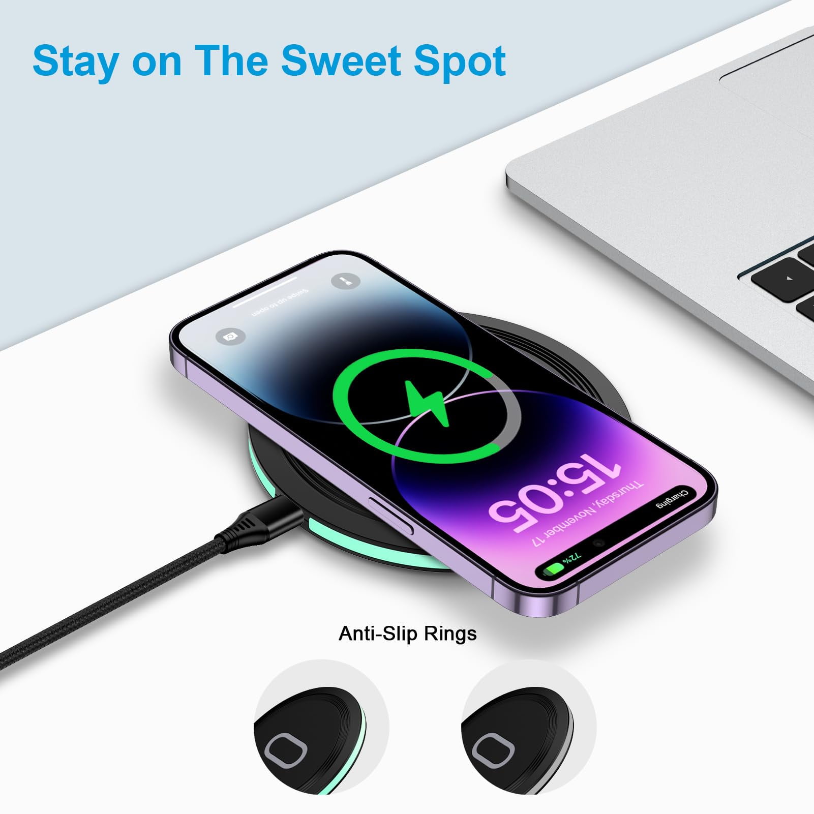 Fast Wireless Charger Pad, 2 Pack 15W Wireless Charging Pad Fast Charging Station for Samsung Galaxy S24 S25 S23 FE S23 S22 S21 Note 20,iPhone 16 15 14 13 Pro Max,Google Pixel 9 8a 8Pro 7a 7