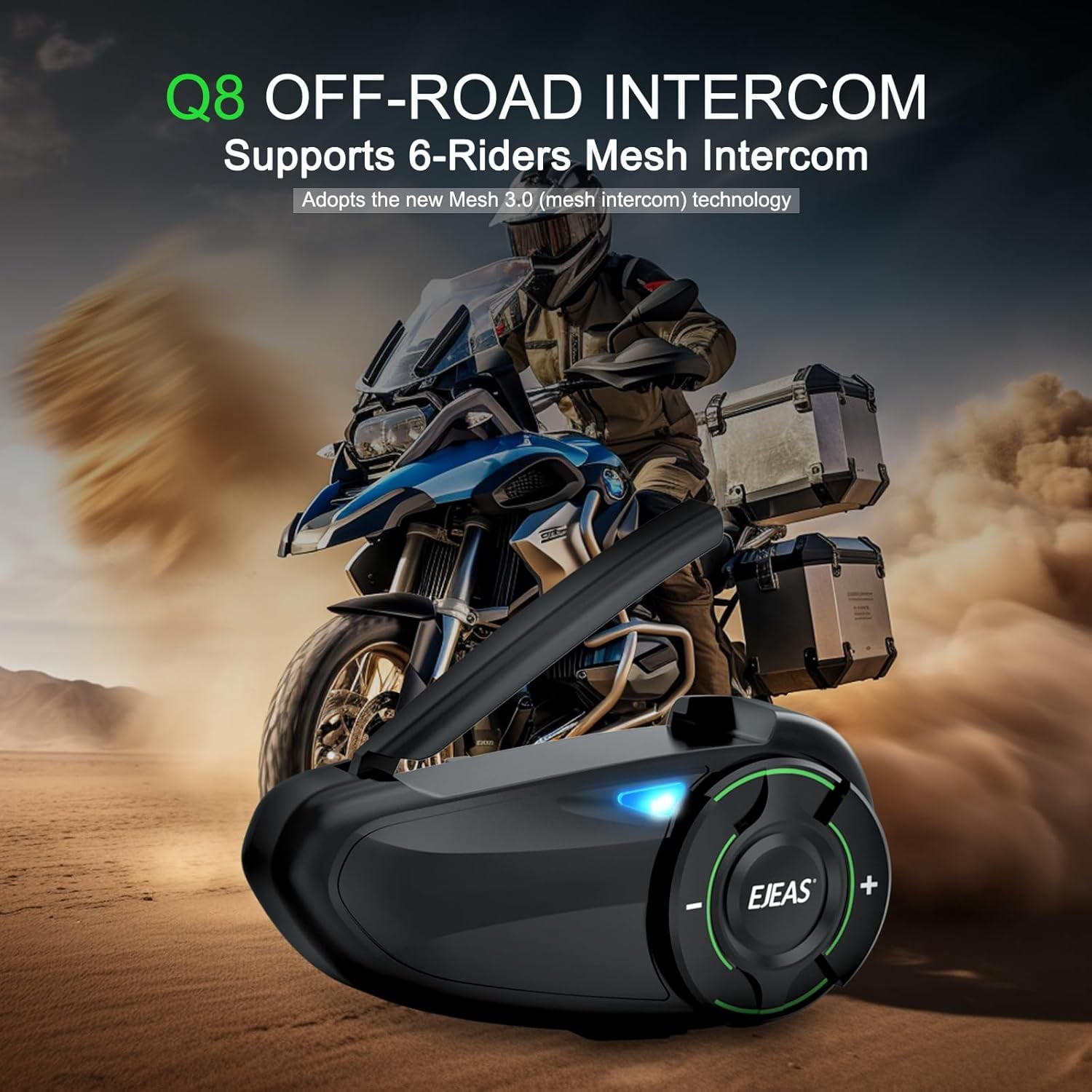 2PC EJEAS Q8 Motorcycle Bluetooth Headset Upgraded Mesh 3.0 Intercom Motorbike Communication System for 6 Riders Group Talking