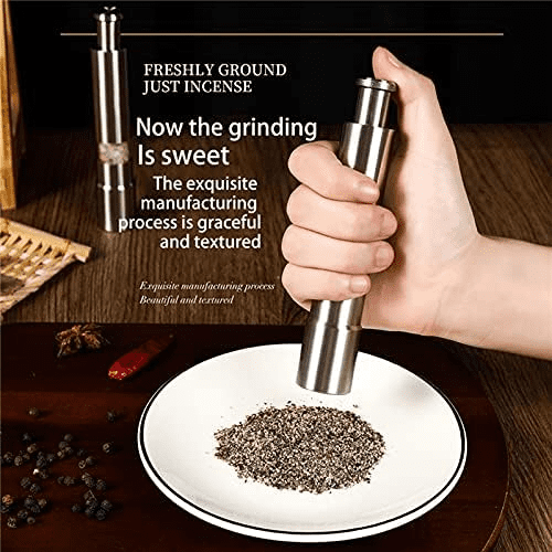 Manual Salt and Pepper Grinder Set Thumb Push Pepper Mill Stainless Steel Spice Sauce Grinders with Metal Holder