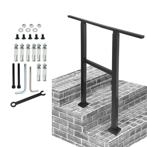 Hand Rails for Outdoor Steps, 2 or 3 Step Stair Handrail Indoor Stair Railing Kit, Black Metal Railings for Porch for Seniors