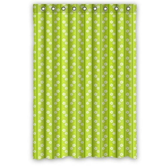 Libin White Flowers In Green Shower Curtain Waterproof Polyester Fabric Bathroom Curtain 48x72 inch