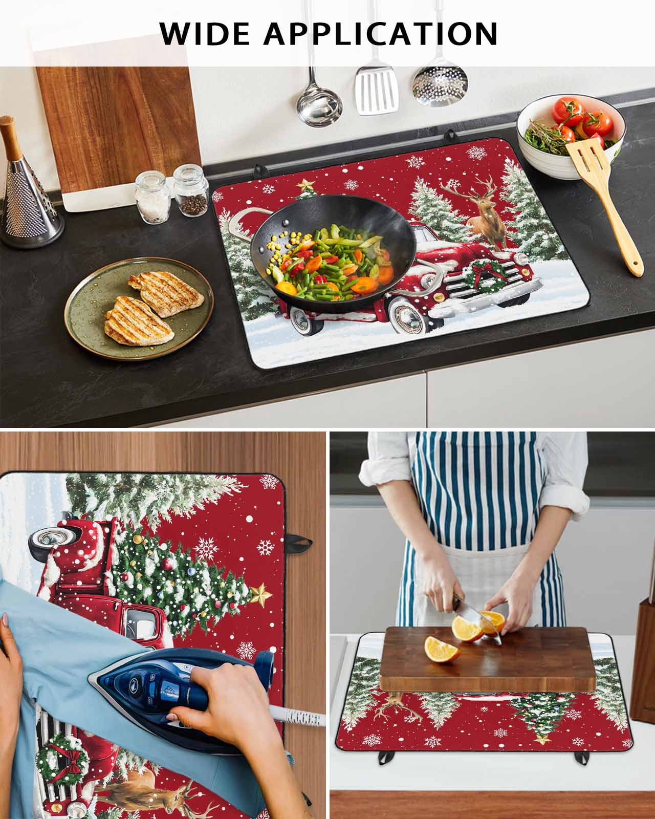 Large Induction Cooktop Protector Mat Christmas Stove Top Covers for Electric Stove, Red Truck Xmas Tree Winter Snowflakes Elk Decorative Stove Burner Cover Mats, Glass Top Stove Cover