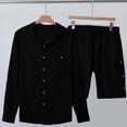 thumbnail image 4 of Eryao Big and Tall Two Piece Set Men Beach Casual Long Sleeve Hooded Tops and Side Button Shorts with Pockets Summer Vacation Lounge Sets,Black,XXXL, 4 of 7