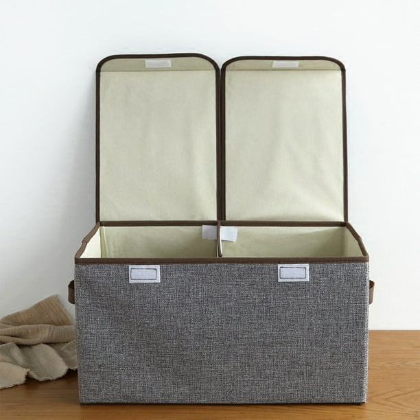 Dpityserensio Storage Bins with Double Lids, Foldable Linen Fabric Storage Boxes with Lids