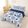 thumbnail image 2 of Manfei Woodland Bear Print Full Size Comforter Sets,Blue Check Pine Bedding Comforter Set,Navy Blue Reversible,3pcs,1 Comforter and 2 Pillowcases, 2 of 7