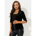 thumbnail image 3 of Chaqueta elegante Allegra K con lentejuelas para mujer Cárdigan de terciopelo Manga 3/4 Negro M, 3 of 4