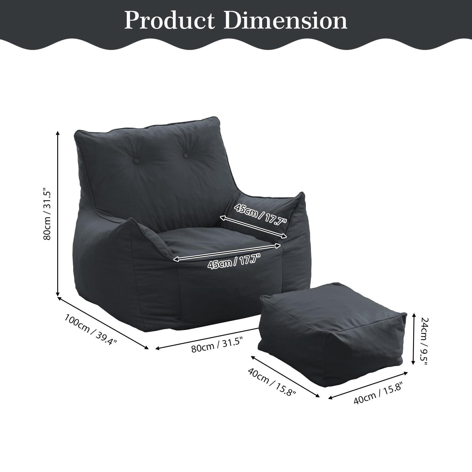 Modern Giant Bean Bag Chair with Ottoman Bean Bag Couch Sofa with Footstool Lounge Large Bean Bag Chairs for Adults Reading Chair for Bedroom Living Room ( Button Type)