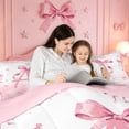 thumbnail image 4 of meiyoeat Pink Bow Monogram A Full Size Comforter Sets,Cute Ribbon Bowknot Bedding Comforter Set For Girl,Pink Reversible,3-Piece,1 Comforter and 2 Pillowcases, 4 of 7