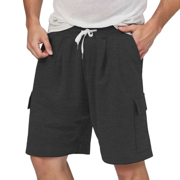Pantalones cortos holgados con cordón para hombre - Poliéster, cintura elástica, transpirables, informales/para actividades al aire libre, pantalones cortos (S-XXXL)