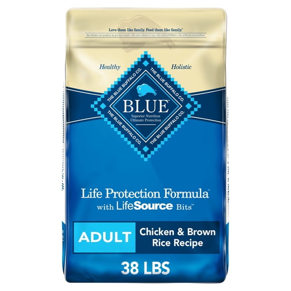 Blue Buffalo Life Protection Formula Chicken and Brown Rice Dry Dog Food for Adult Dogs, Whole Grain, 38 lb. Bag
