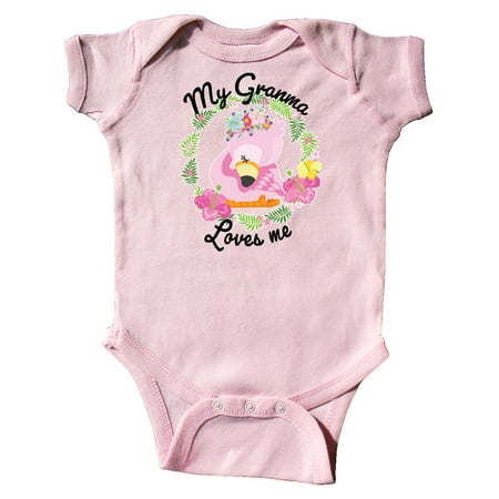 

Inktastic Baby Flamingo My Granma Loves Me with Flower Wreath Gift Baby Boy or Baby Girl Bodysuit