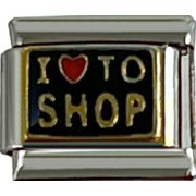 NONBRANDED Italian Charm Link I Love To Shop Black Background Charm 9mm