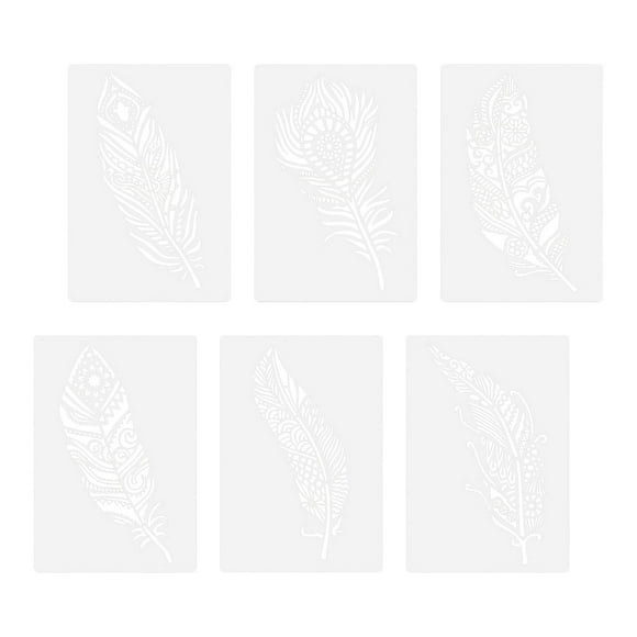 Plantillas de plumas de 6 uds, plantillas de pintura en relieve, plantillas de dibujo reutilizables, plantillas de patrones para pintar sobre tela