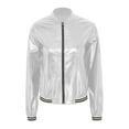 thumbnail image 3 of CHICTRY Womens Shiny Metallic Bomber Jacket Holographic Long Sleeve Zipper Front Coat Silver XXL, 3 of 7