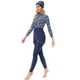 thumbnail image 6 of IBTOM CASTLE Womens Muslim Islamic Long Sleeve Burkini Swimsuits Swimwear Modest Hijab Top+Pants Rashguard Full Cover Floral Bathing Suit 3XL Navy Blue + Pink Floral, 6 of 7