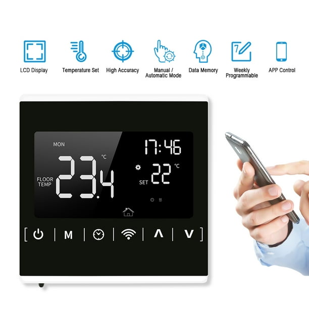 MEIH 85- Wi-Fi Thermostat Intelligent Thermostat Programmable Hebdomadaire Application Contrôle Rétroéclairage LCD Chauffage au Sol Électrique Contrôleur de Température Protection contre la Surchauffe - Fonction de Congélation °C / °F Commutable