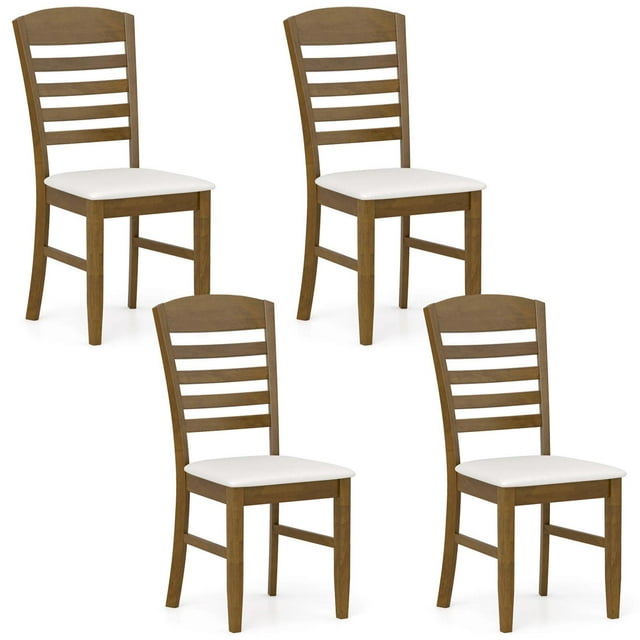 Costway Wood Dining Chairs Set of 4 Fabric Upholstered Side Chairs with Rubber Wood Frame