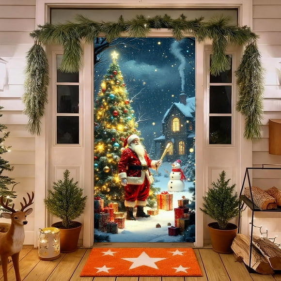 Uuiauoio Large Christmas Door Cover Design, Festive Holiday Door and Wall Decoration for Indoor Outdoor Use, Durable Polyester Fabric Door Curtain for Xmas Party Home Decor