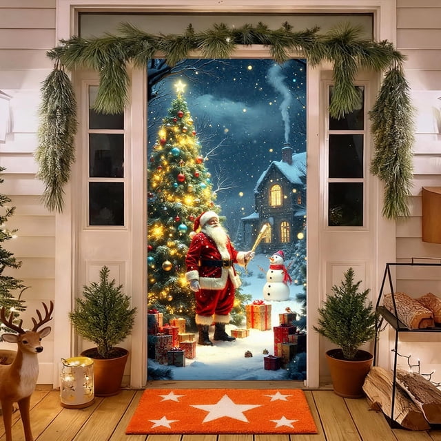 Cubierta Navideña para Puerta de 35 X 72 Pulgadas, Cortina Navideña para Puerta, Decoración Navideña para Puerta y Pared, Decoración para Fiestas y Festivales