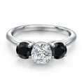 thumbnail image 3 of Gem Stone King 925 Sterling Silver Lab Grown Diamond and Black Sapphire Engagement Ring for Women | 2.12 Cttw | Round 6MM | Gemstone April Birthstone | Size 6, 3 of 6