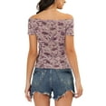 thumbnail image 4 of INSPIRE CHIC Women's  Slim Fit Short Sleeves Off the Shoulder Cropped Top M Grey Pink, 4 of 7
