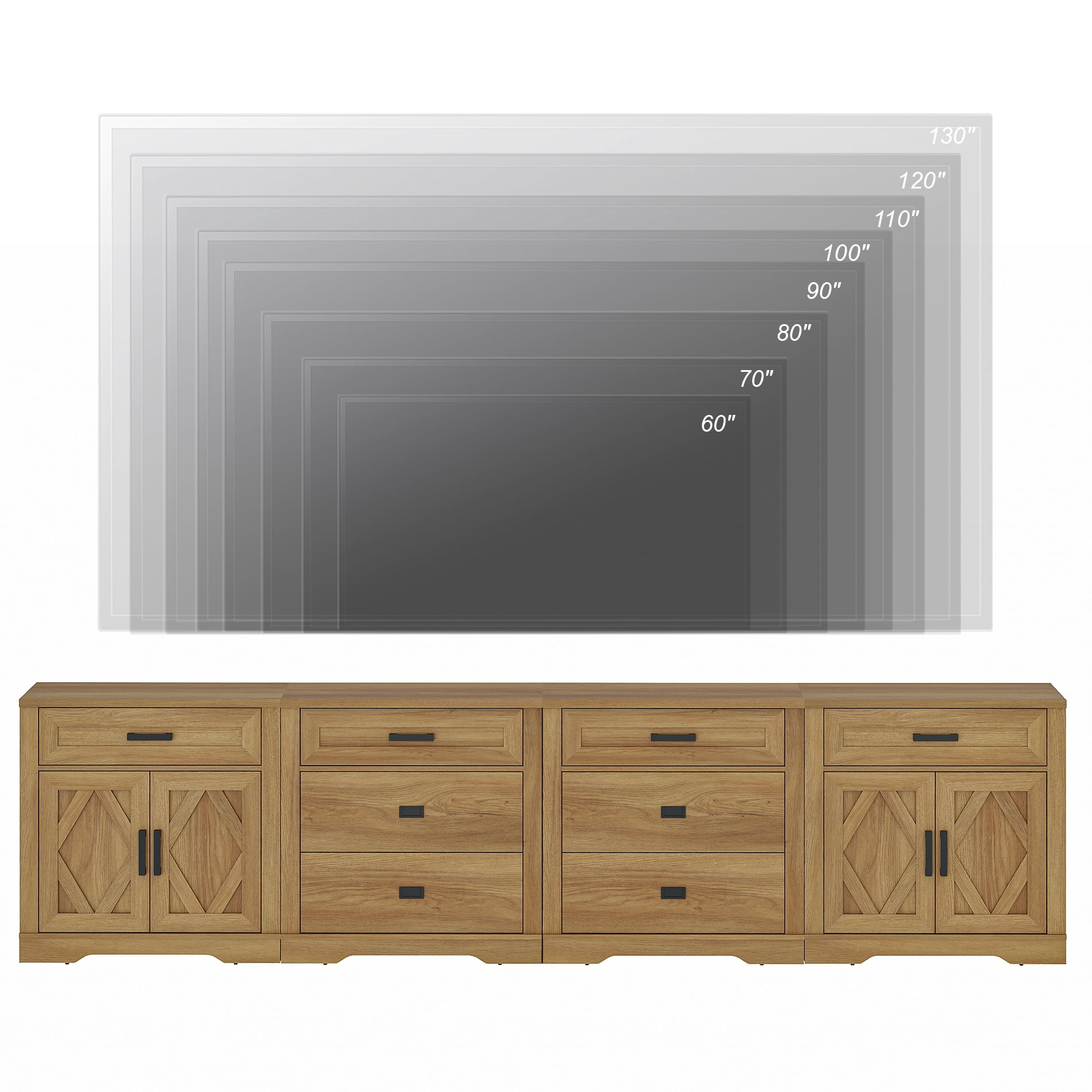 WAMPAT 126"W Large TV Stand,4-in-1 Farmhouse Entertainment Center with Storage Barn Door Cabinet,TV Console Table With Media Cabinet and Drawers for Living Room,Bedroom,Walnut