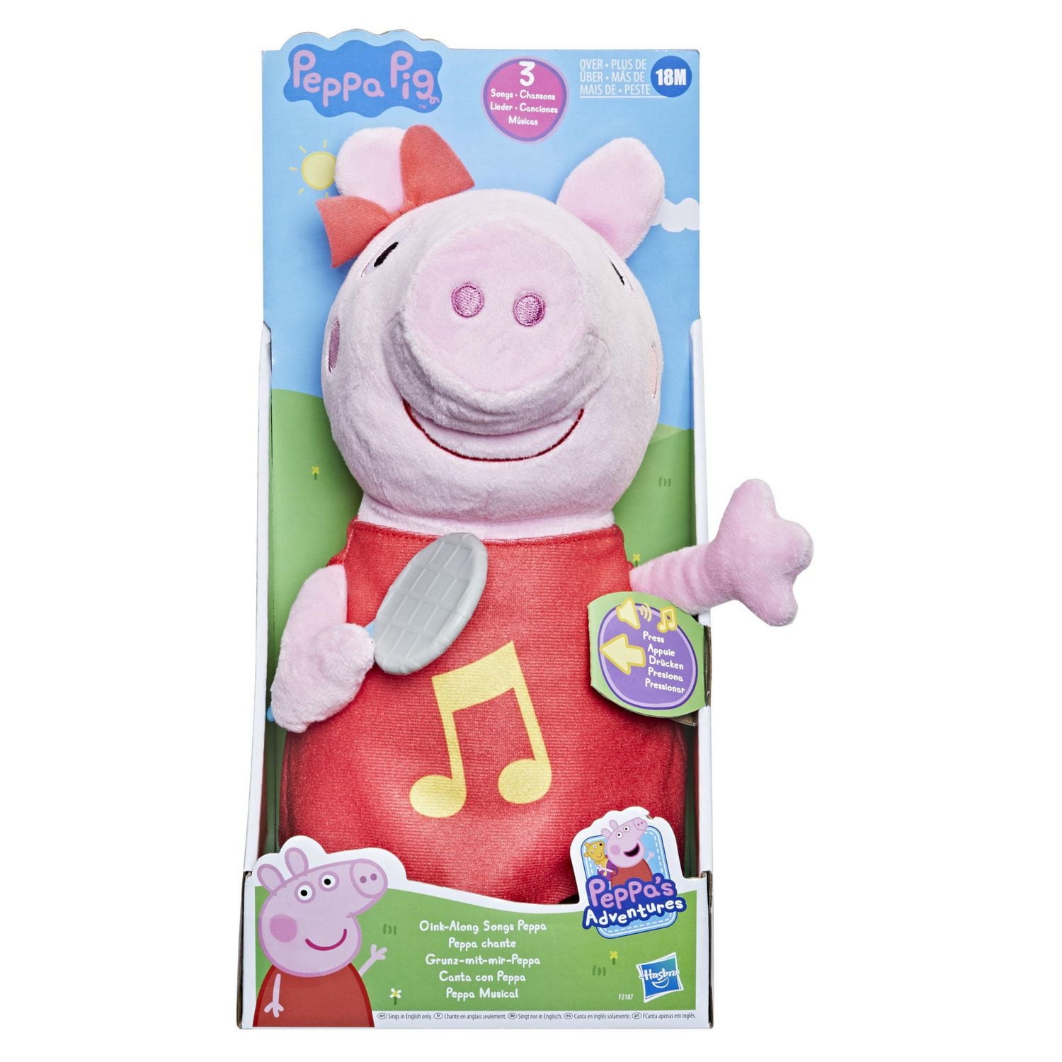 Peppa Pig Oink-Along Songs, Singing Plush Doll with Sparkly Red Dress and Bow - English