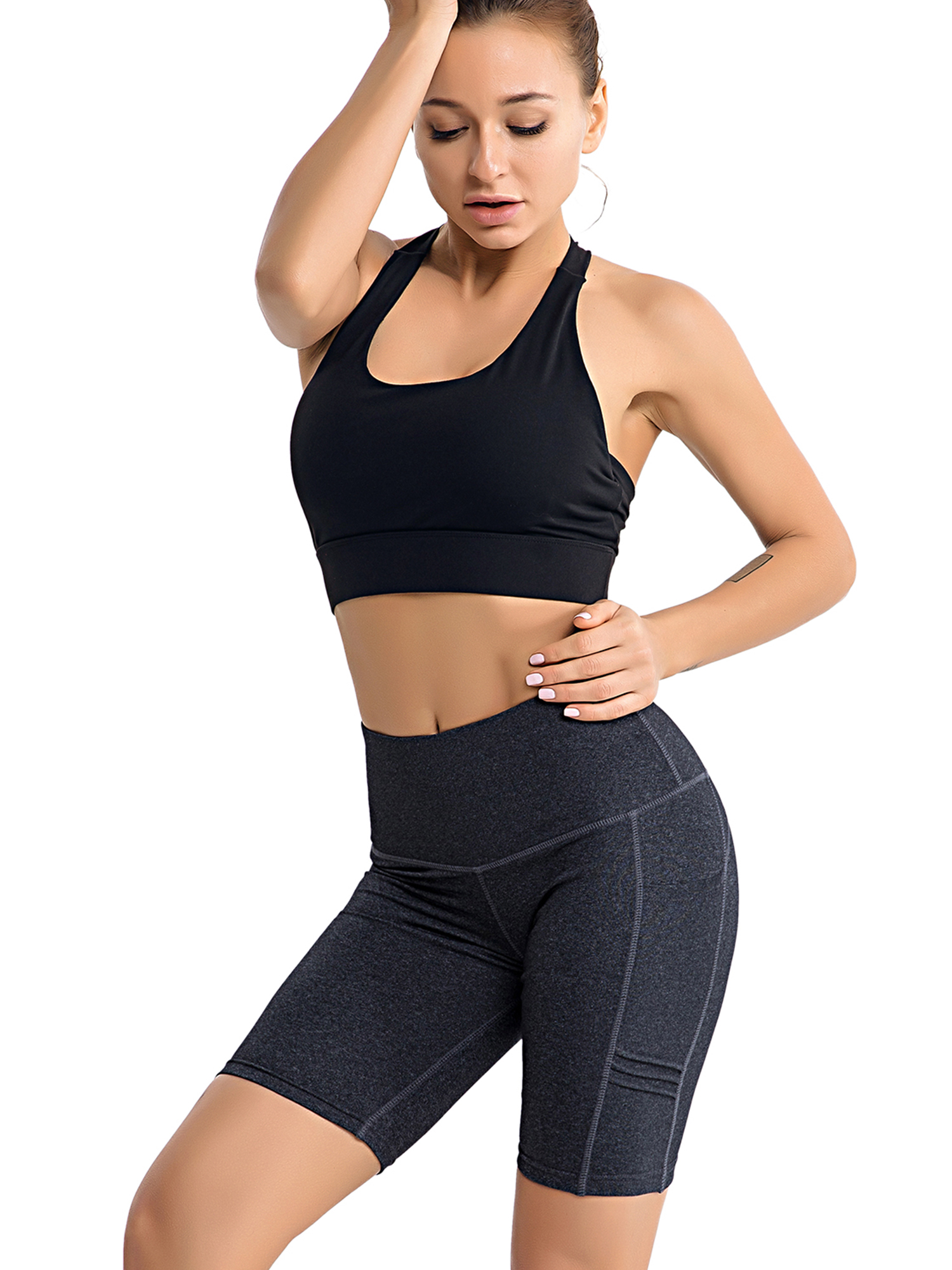 Tummy Control Yoga Shorts with Pockets for Women Workout Running Athletic Bike High Waist Activewear Bottoms - image 3 of 8