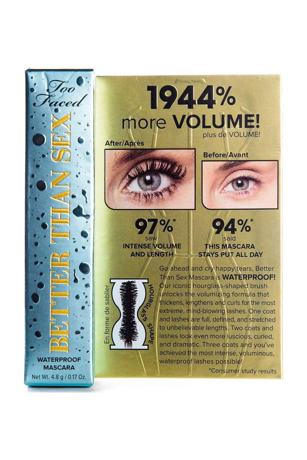 Too Faced Better Than Sex Volumizing & Lengthening Waterproof Mascara Color: Black Size: .17OZ