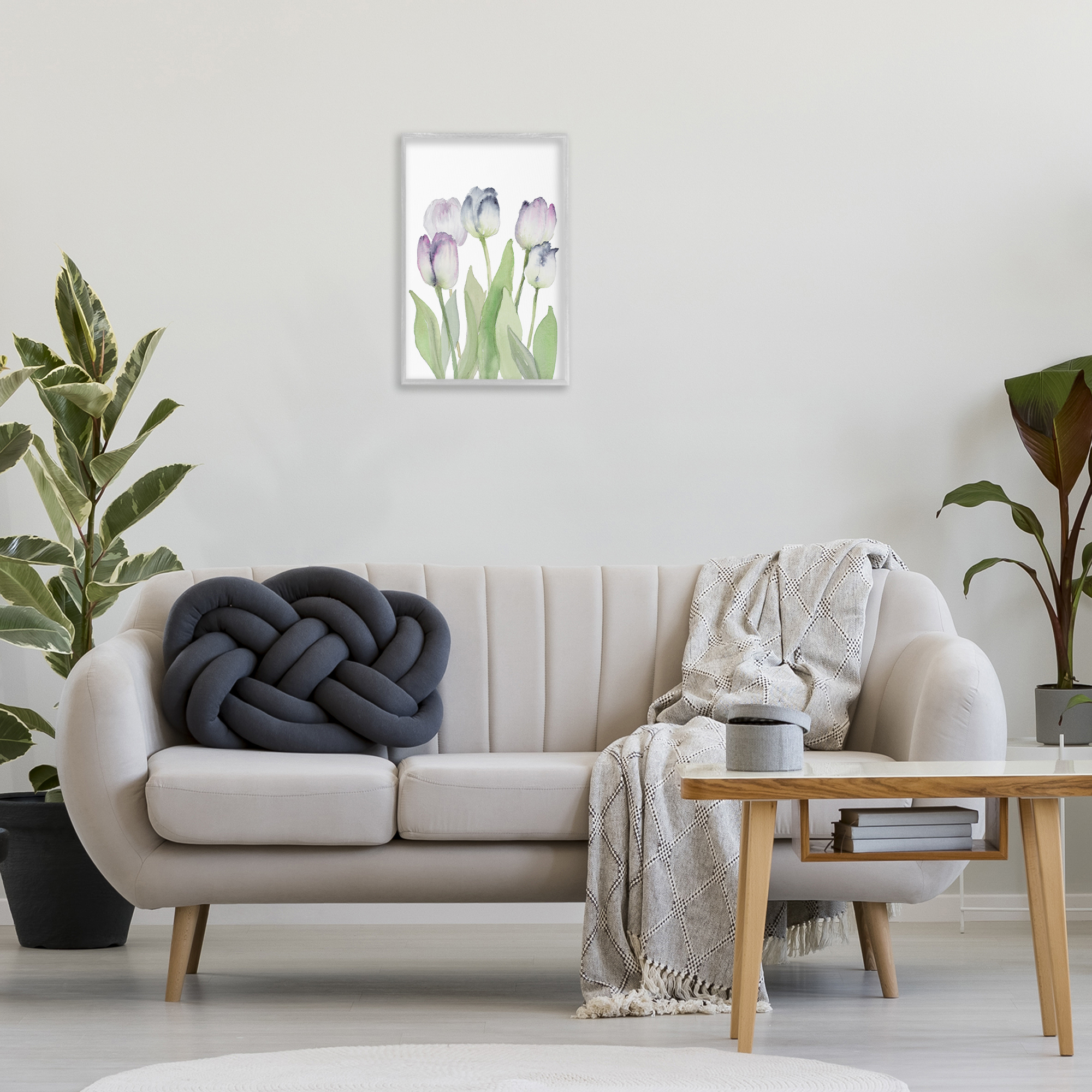 Stupell Industries Soft Garden Tulips Botanical & Floral Painting Gray Framed Art Print Wall Art, 16 x 24