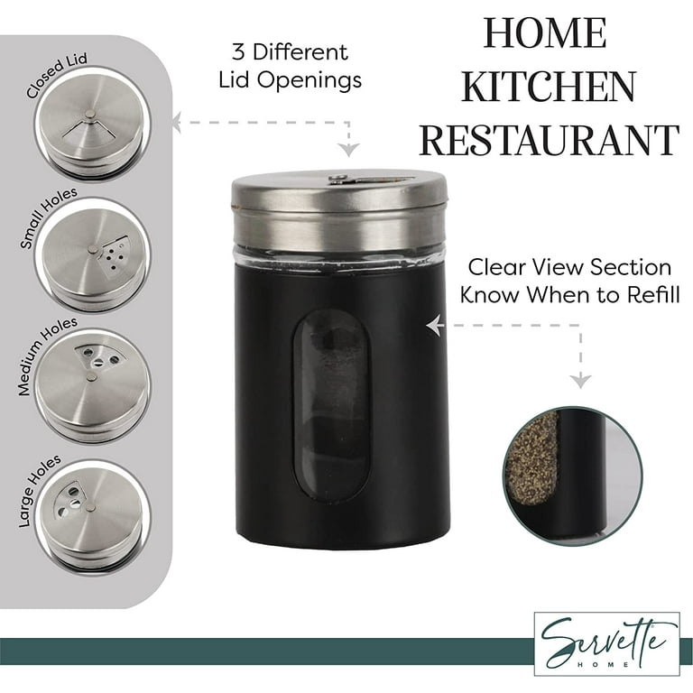 Servette Home Black Salt Pepper Shakers Retro Spice Jars Glass - Set of 2 