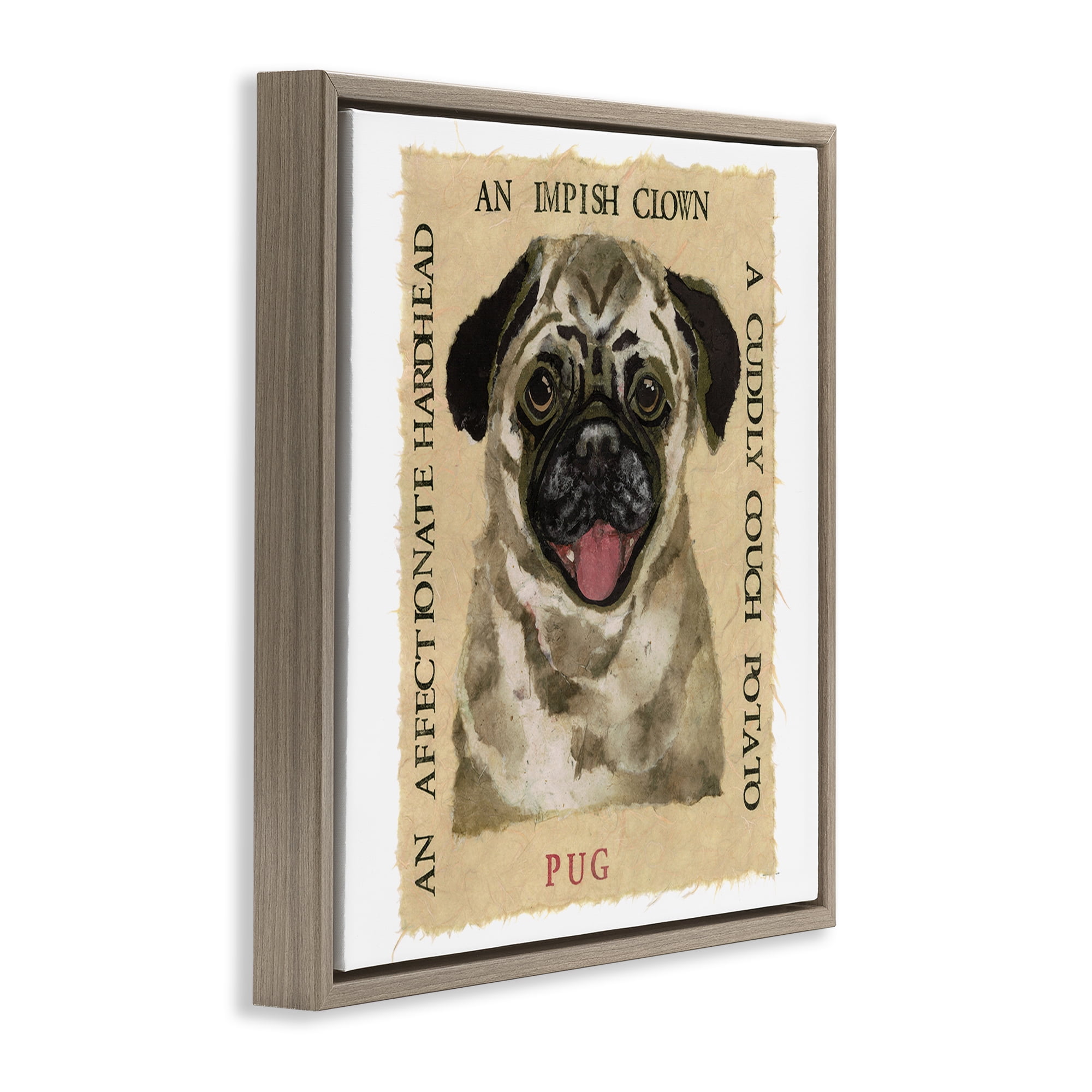 Stupell Industries Fun Pug Pet Phrases Animals Painting Brown Floater Framed Canvas Art Print Wall Art, 18 x 18
