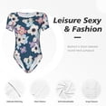 thumbnail image 4 of KLL Women 's Crew Neck Bodysuit Jumpsuits Flowers Print Short onesies Stretch T Shirts, 4 of 7
