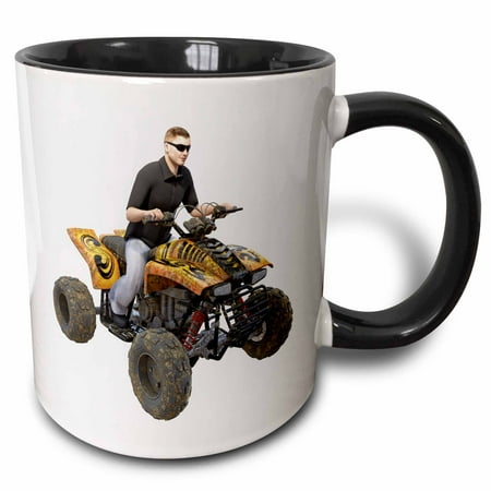 

3dRose Gold Muddy ATV and Rider - Two Tone Black Mug 11-ounce