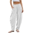 thumbnail image 3 of Lenpel Womens Summer Harem Pants High Elastic Waist Wide Leg Lounge Trousers Casual Loose Fit Flowy Slacks, 3 of 6