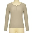 thumbnail image 4 of YUGYXL Oversized T Shirts for Women Vintage Long Sleeve Henley Shirt Button Down Slim Fit Tops Scoop Neck Ribbed Knit Tshirt Beige XL, 4 of 8