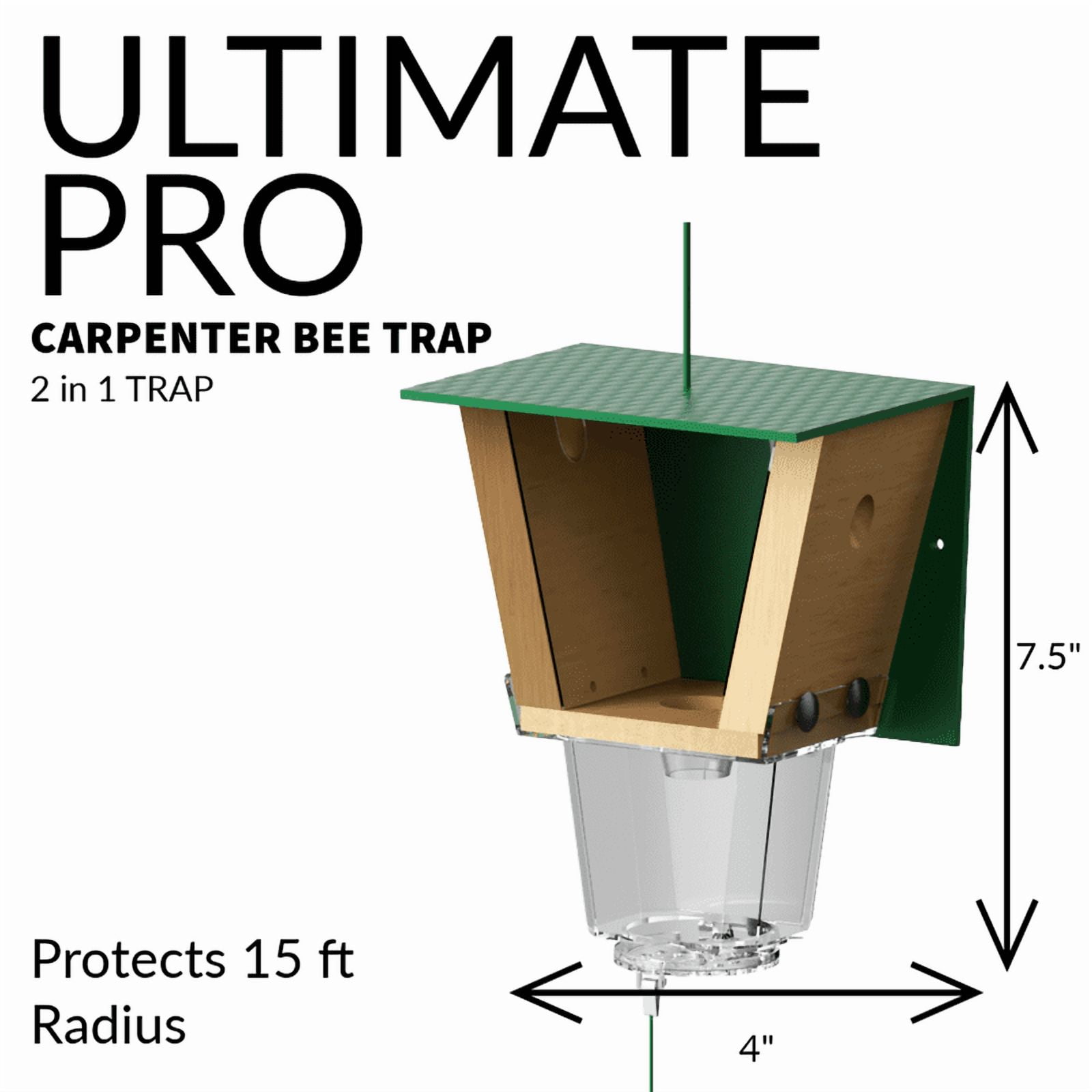 Best Bee Brothers Ultimate Pro Carpenter Bee Trap for Outside with Extra-Large, Clear External Bee Vault & Spring-Loaded Door, 4.2” D x 5.8” W x 7.5” H, 4 Pack