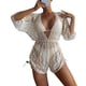 thumbnail image 1 of Conjunto de traje de baño de 3 piezas para mujer, sujetador con cuello Halter, calzoncillos de corte alto, traje de baño de verano con cubierta Beige L, 1 of 5