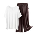 thumbnail image 1 of Pyjama en Modal pour Femmes Ensemble de Nuit Deux Pièces Manches Courtes Hauts Pantalons Larges Longs Automne Été Pjs Pyjama Marron, G, 1 of 3