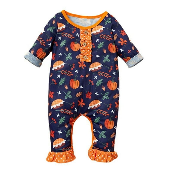 Baby Infants Halloween Outfit Printed One Piece Newborn Boys Girls Onesies 0-12M Long Sleeve Holiday Party Clothes (3 Months, Orange)
