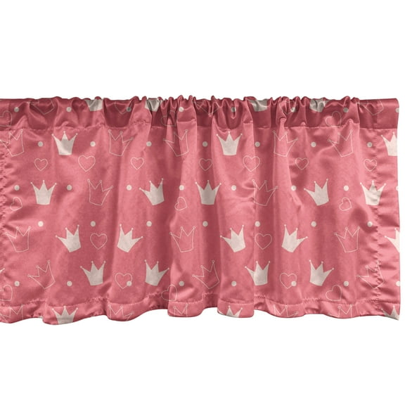 Ambesonne Cartoon Window Valance, Crowns Dots and Hearts, 54" X 12", Champagne Pastel Pink