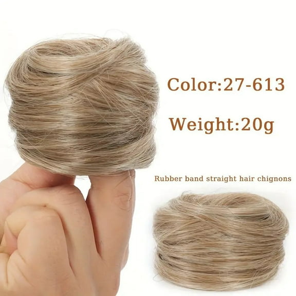 XmhyTop 1PC Hair Messy Hair Bun, Women’s Real Hair Scrunchie Updo Hairpiece, Wrap-On Design with Elastic Rubber Band, Natural-Looking Hair Accessory, Golden Brown