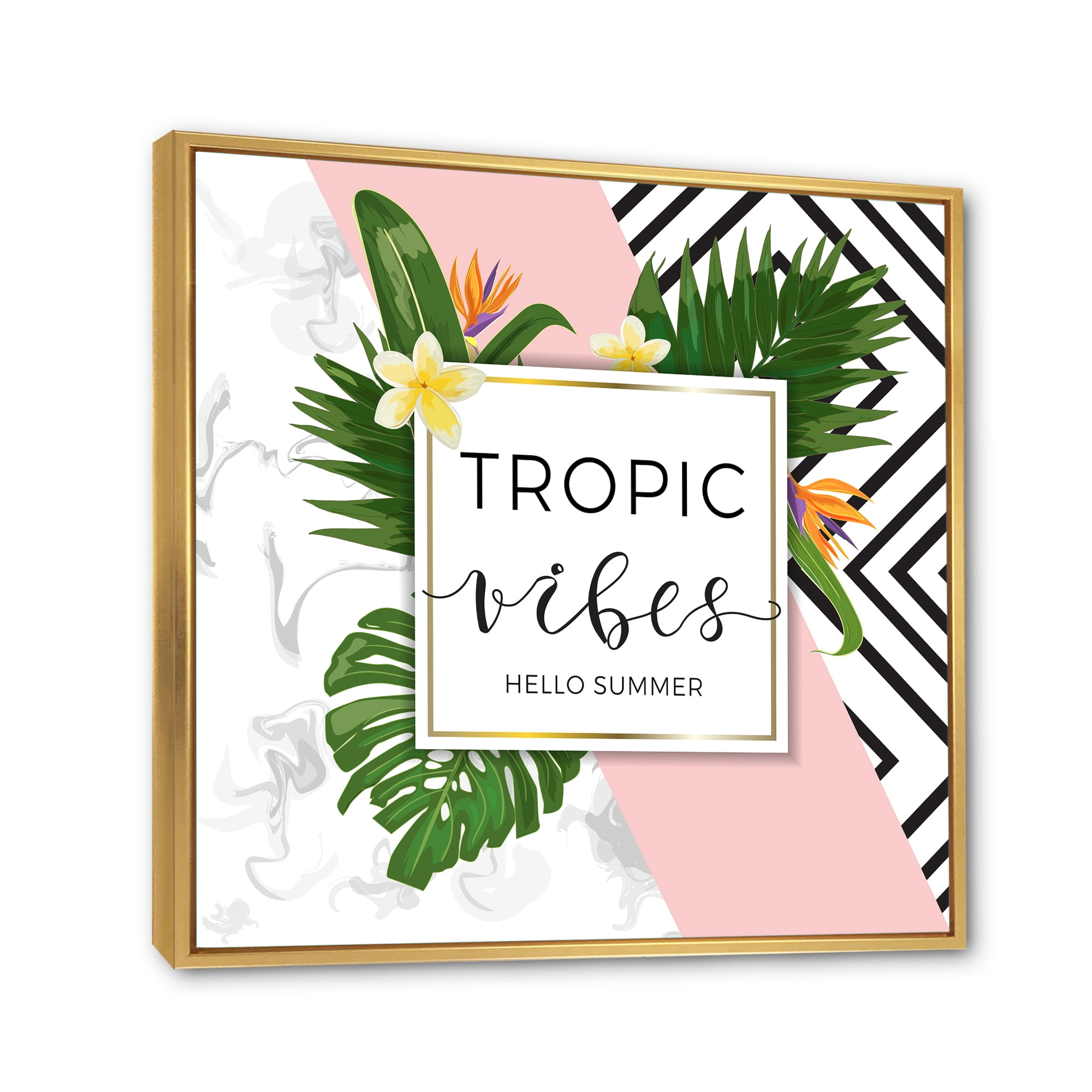 Geometrics Tropic VIbes On Triangular 36 in x 36 in Framed Painting Canvas Art Print, by Designart