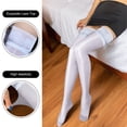thumbnail image 3 of Htwon Womens Oil Shiny Glossy High Stockings Lace Silicone Stay Up Thigh-Highs Hosiery, 3 of 19