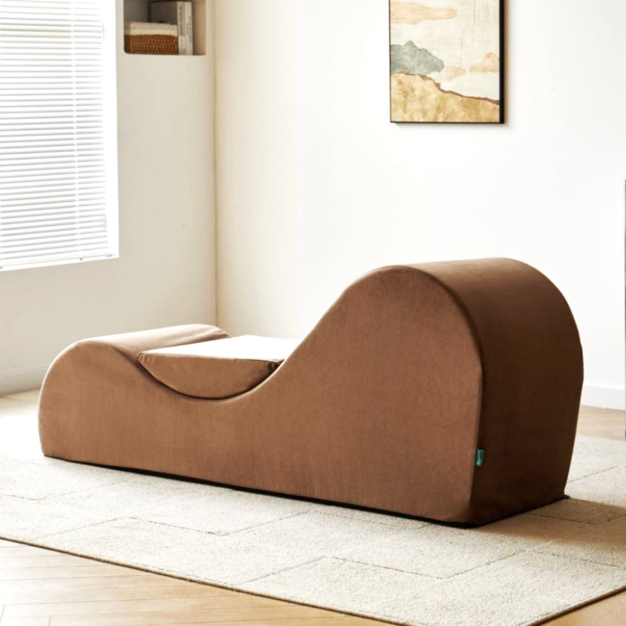 BSHTI 62.5" Polyurethane Yoga Chaise Lounge Chair with Washable Cover, Lazy Seating for Small Spaces(Brown)