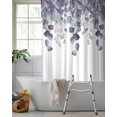 thumbnail image 2 of Split Shower Curtain for Transfer Bench, Purple Green Eucalyptus Fabric Shower Curtains for Bathroom, Watercolor White Botanical Tub Sliding Transfer Bench Waterproof Bath Curtains 72"x96", 2 of 9
