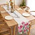 thumbnail image 3 of Pink Tulip Flower Table Runner - 60 Inch Long, Kitchen Dining Table Runner Dresser Scarves, Spring Floral Leaves Plants Retro Beige Farmhouse Decor for Coffee Tables Wedding Party Banquet, 3 of 8