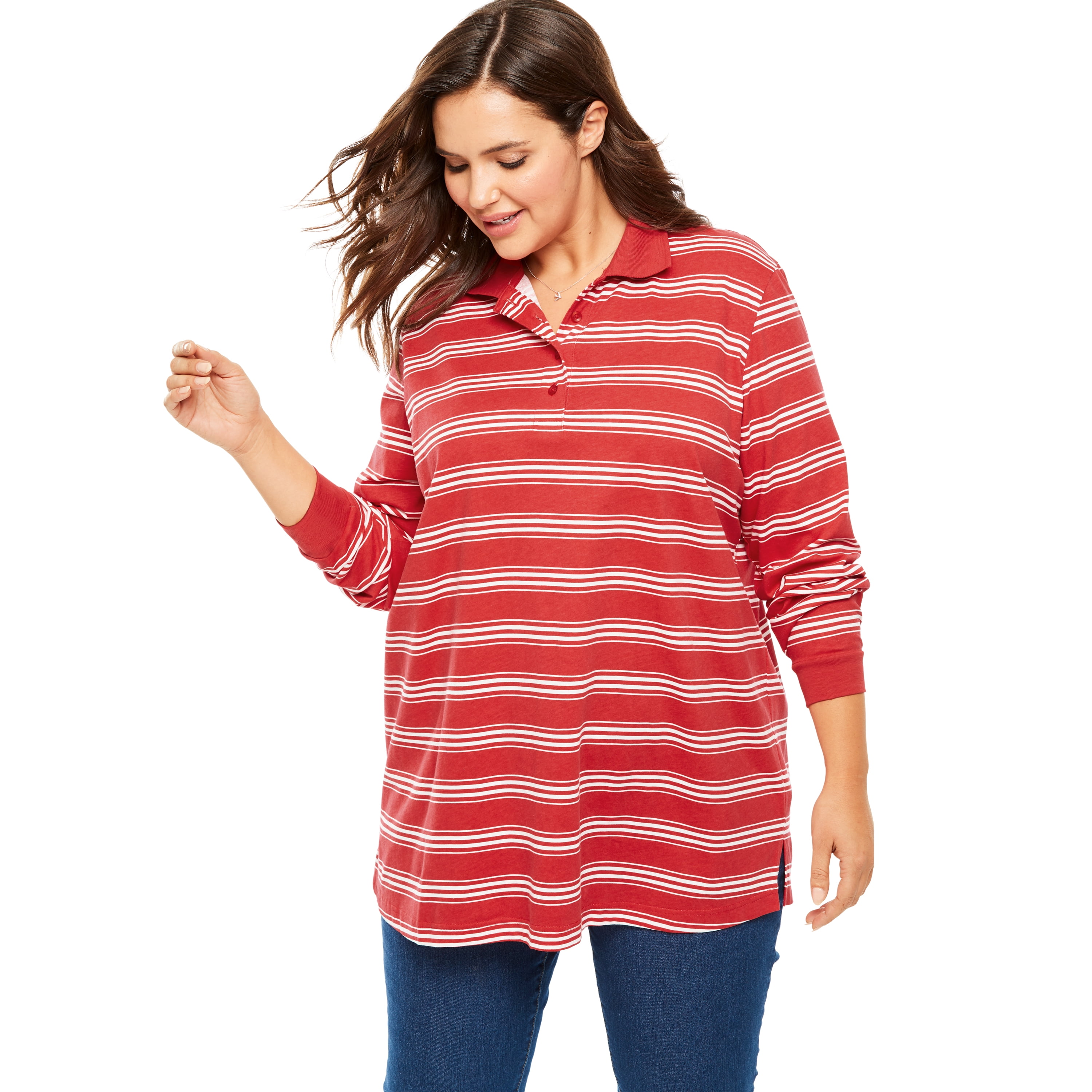 Woman Within Woman Within Women's Plus Size LongSleeve Polo Shirt