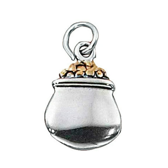 Sterling Silver 16" .8mm Box Chain Leprechaun's Pot Of Gold Good Luck Pendant Necklace