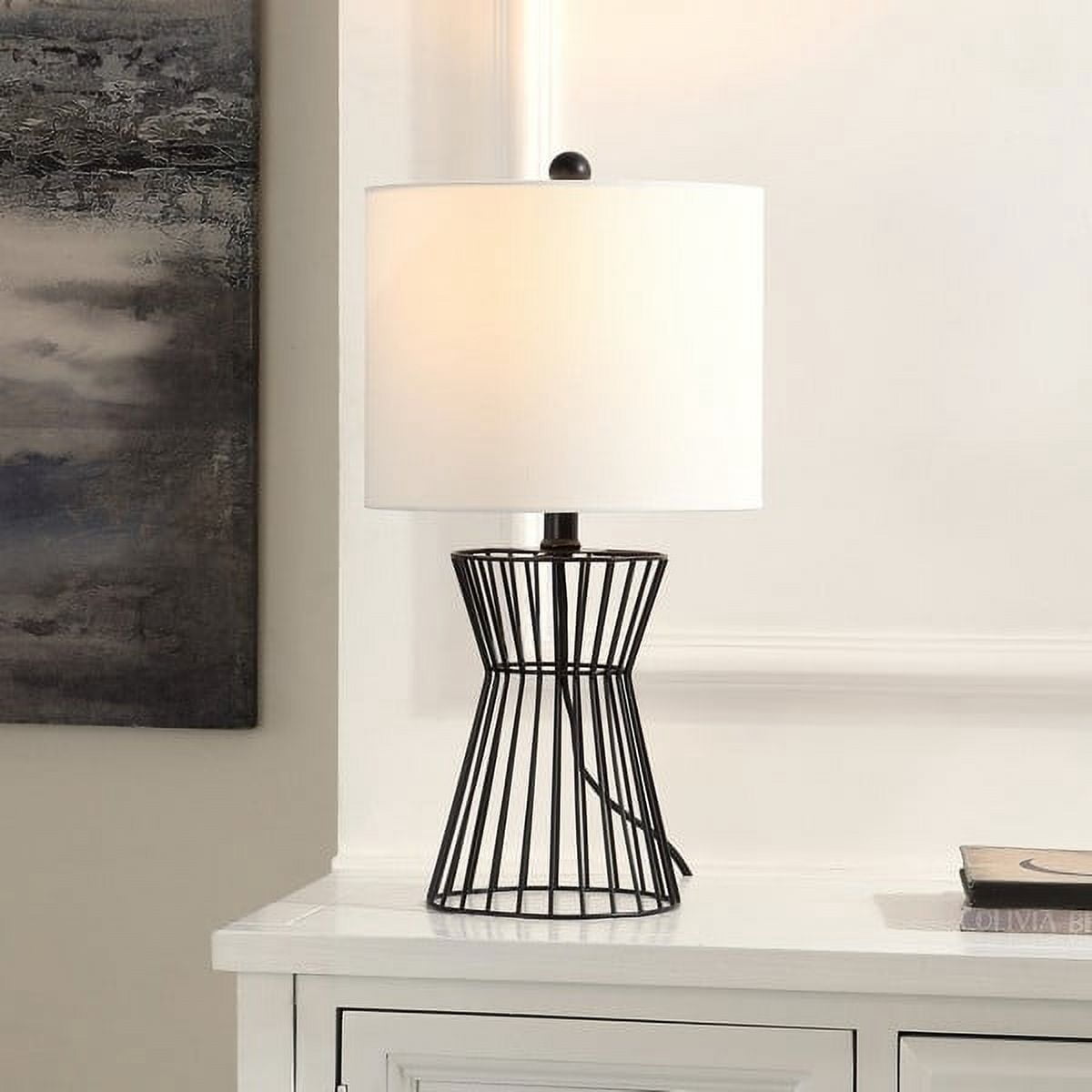 SAFAVIEH Rayna 19 in. Glam Black Iron Table Lamp with Off-white 100% Cotton Shade